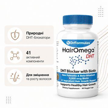DrFormulas HairOmega DHT Blocker with Biotin &mdash; DHT-блокатор із Saw Palmetto, Beta-Sitosterol і біотином 5000 мкг, 90 капсул 12 фото